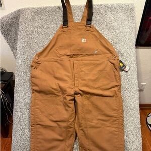 Carhartt FR Double Knee Bib Overall Mens 50x30 Brown Canvas Quilt Linen Workwear